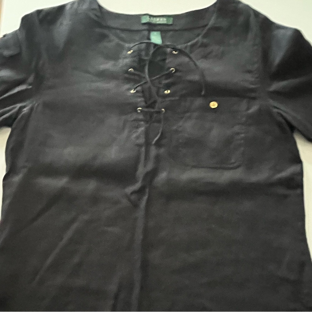 NEW Lauren Ralph Lauren Women's Black 100% Linen 3/4 Sleeve Tunic Sz M
